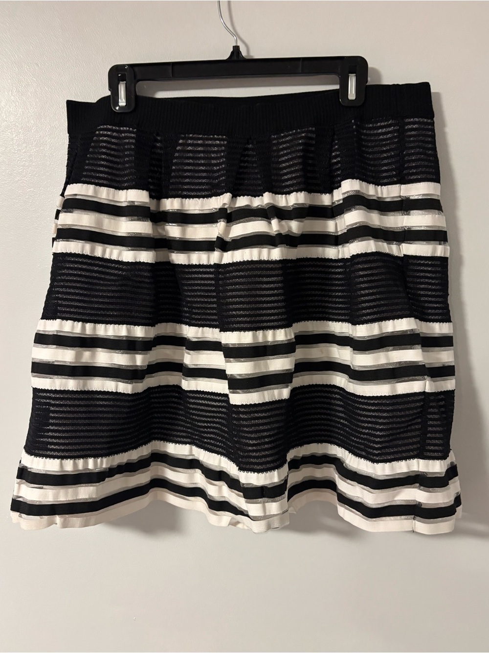 Forever 21 Striped Double Layer Lined Mesh Black Organza Flare Mini Skirt Sz 2X